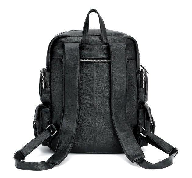 Mens Multi Pocket Leather Backpack, Black