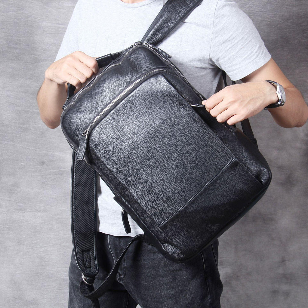 Mens Leather Backpack Vintage for Laptop - Woosir