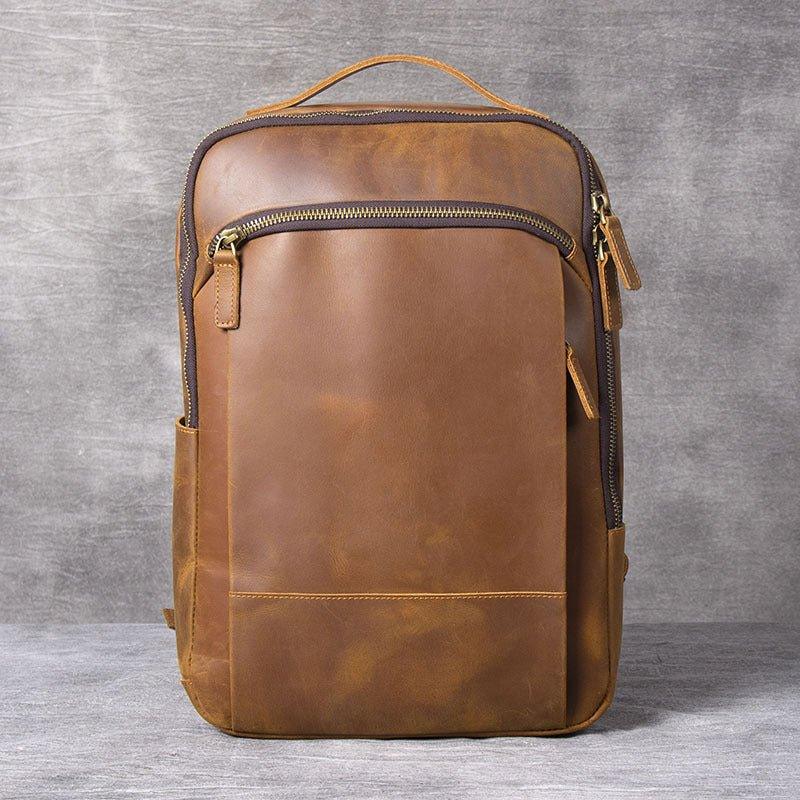 Mens Leather Backpack Vintage for Laptop - Woosir