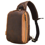 Mens Shoulder Leather Crossbody Bag Brown - Woosir