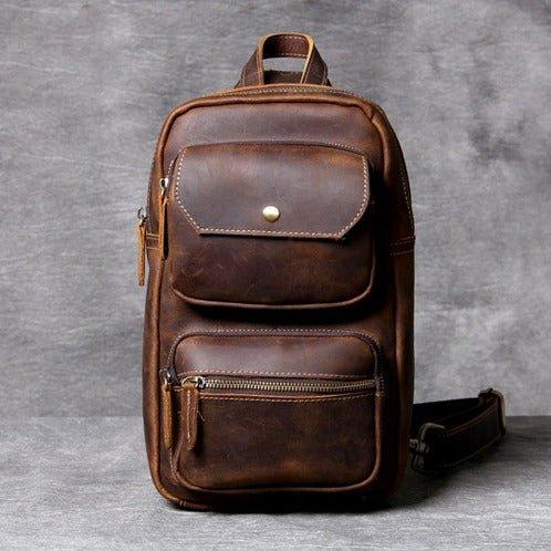 Mens Single Strap Backpack Leather Chest Bag - Woosir