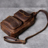 Mens Single Strap Backpack Leather Chest Bag - Woosir