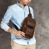 Mens Single Strap Backpack Leather Chest Bag - Woosir