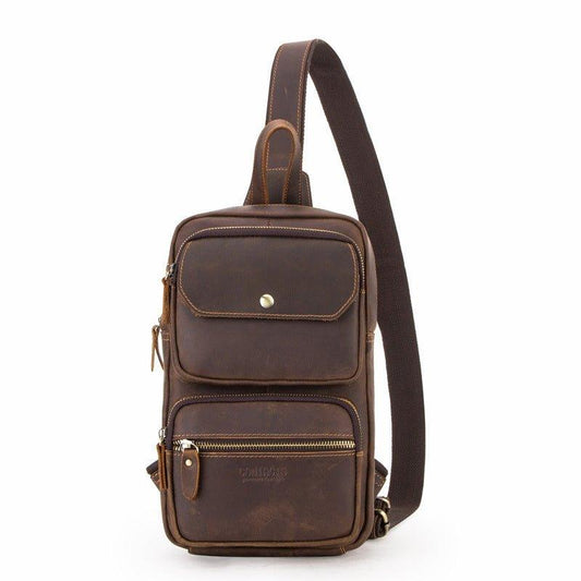 Mens Single Strap Backpack Leather Chest Bag - Woosir