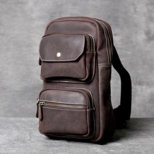 Men's Waist Bag, Solid Color Multipurpose Chest Bag Crossbody Bag for Boys,  Black/Brown 