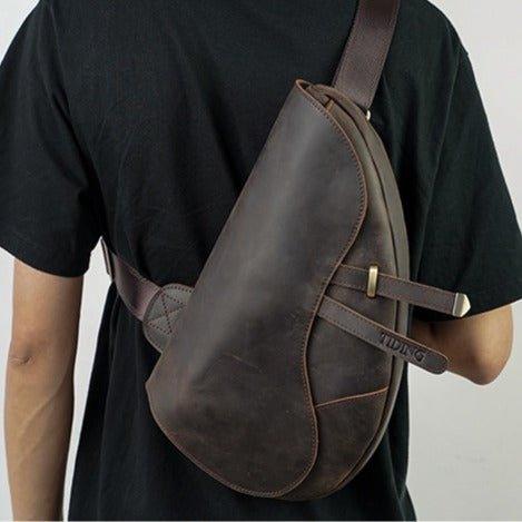 Mens Leather Sling Bag Casual Crossbody Bags - Woosir