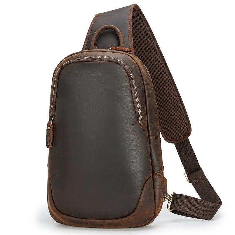 Men's Leather Sling Chest Pack with USB Port - Woosir