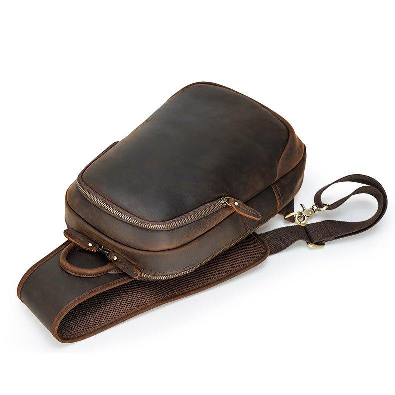 Men's Leather Sling Chest Pack with USB Port - Woosir