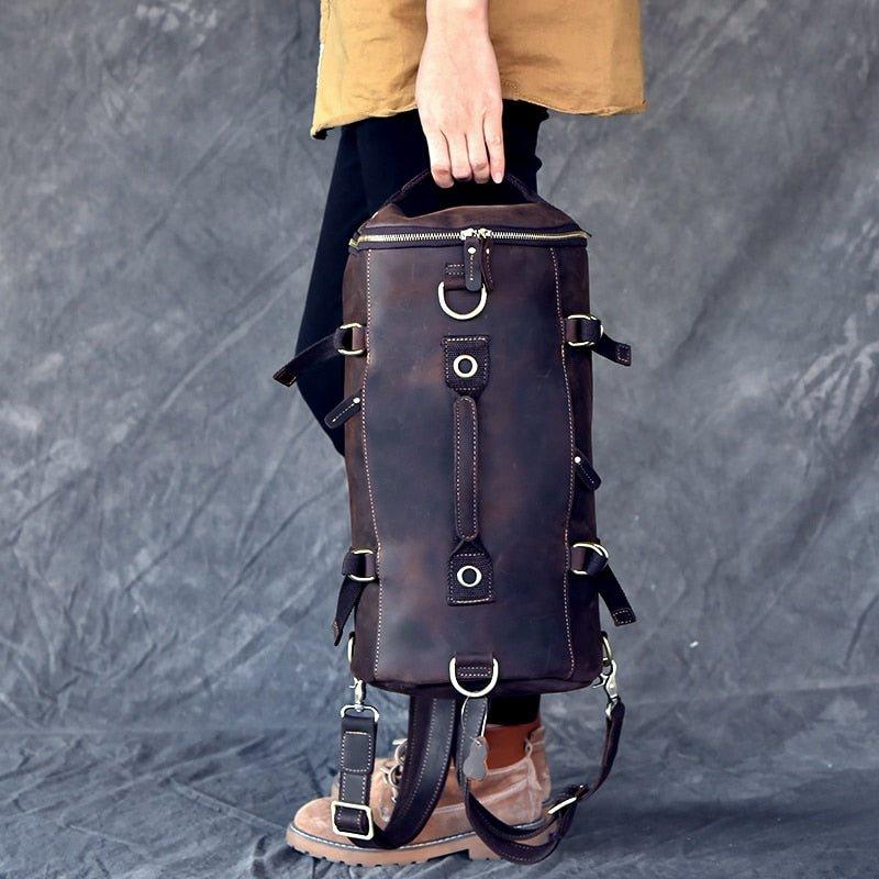 Woosir Mens Vintage Genuine Leather Cylindrical Backpack - Woosir