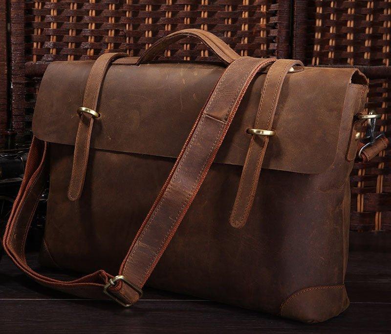 Woosir Mens Vintage Leather Messenger Bag for 14