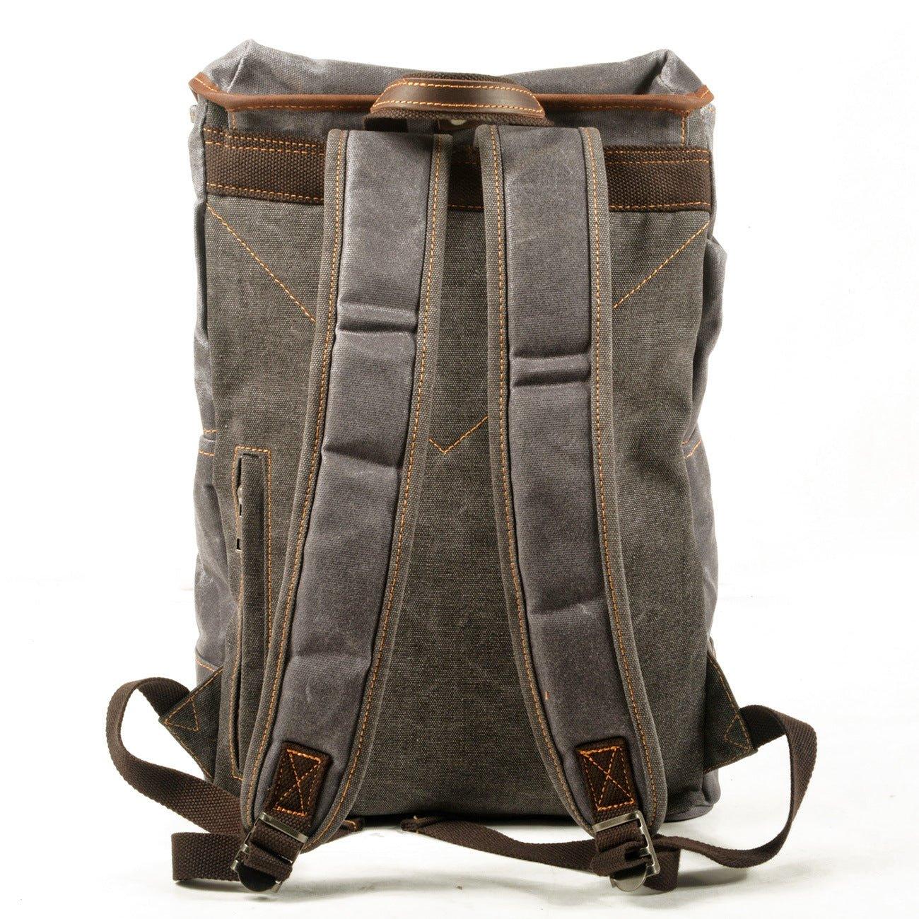 Mens Canvas Vintage Backpack Rucksack Drawstring - Woosir