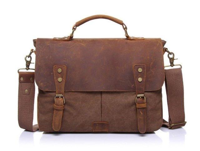 Messenger Bag Satchel Vintage Canvas Leather - Woosir