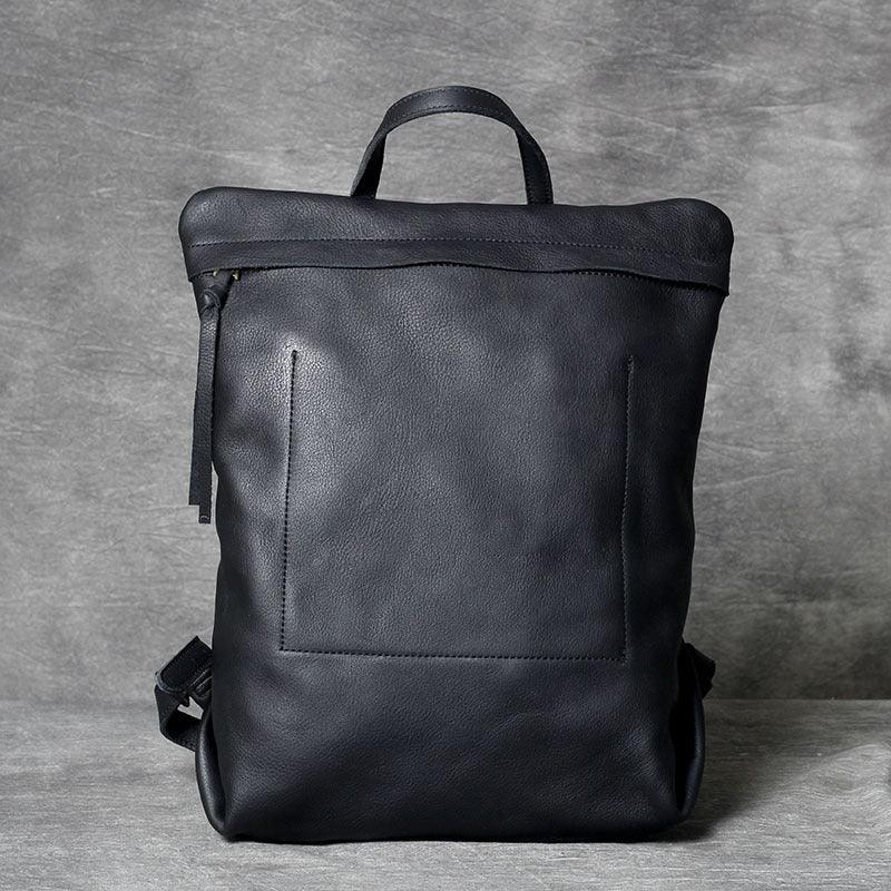 black leather backpack men minimal Woosir Minimalist Leather Backpack for Men