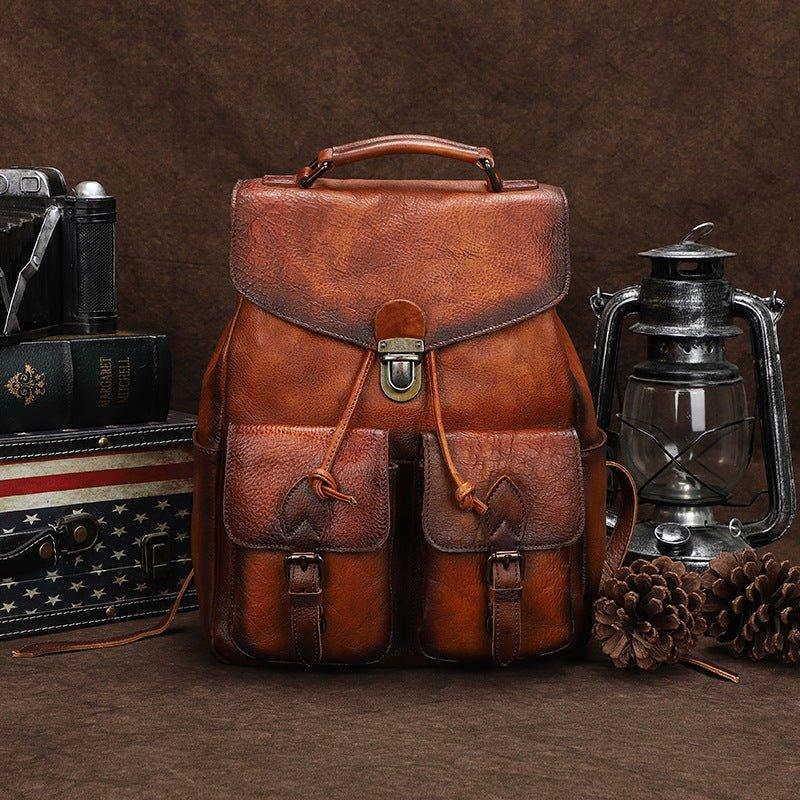 Multi-pocket Leather Backpack for Women - Woosir