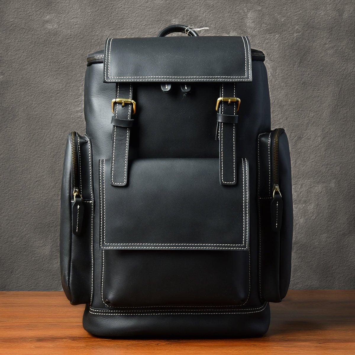 big leather backpacks Large Leather Backpack Vintage, Black