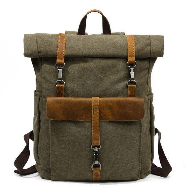 Retro Cotton Canvas Outdoor Backpack, Army Green