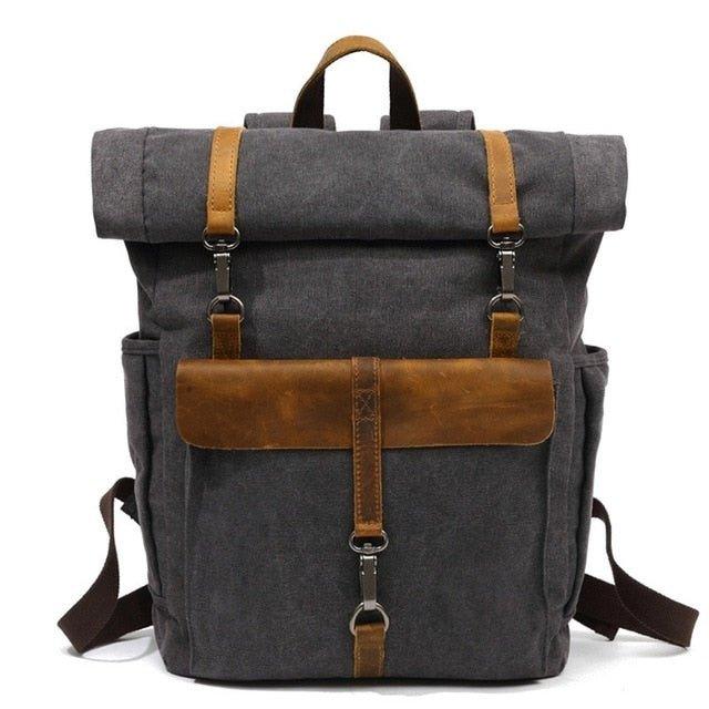 Retro Cotton Canvas Outdoor Backpack, Black