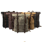 Waxed Canvas Vintage Backpack Roll Top Rucksack - Woosir