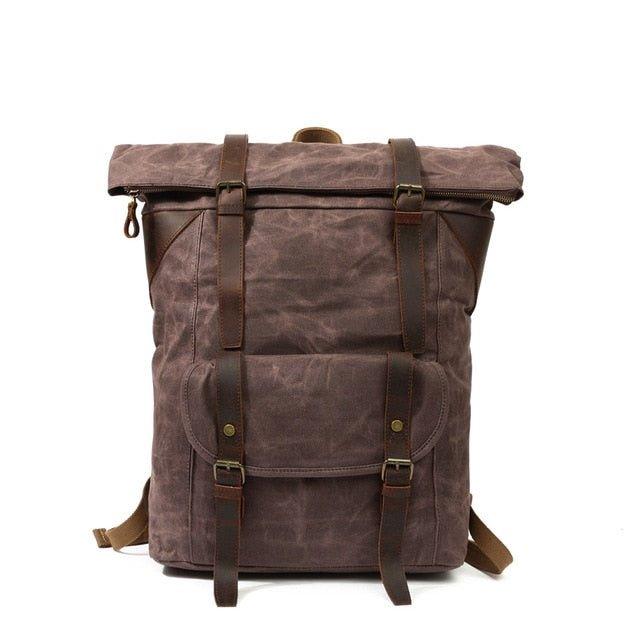 Vintage Waxed Canvas and Leather Backpack Rucksack Travel - Woosir