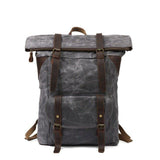 Waxed Canvas Vintage Backpack Roll Top Rucksack - Woosir