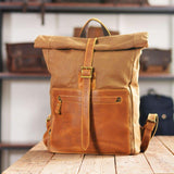 Roll Top Vintage Backpack Canvas with Laptop Sleeve - Woosir