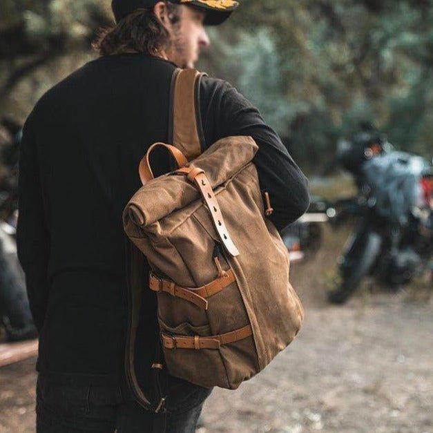 canvas leather roll top backpack Rolltop daypack city backpack TATUM The Trail Master Canvas and Leather Roll-Top Vintage