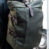 Roll Top Waxed Canvas Backpack Vintage for Men - Woosir