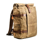 Roll Top Waxed Canvas Backpack Vintage for Men - Woosir