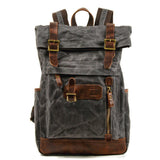 Roll Top Vintage Backpack Waxed Canvas with Laptop Sleeve - Woosir