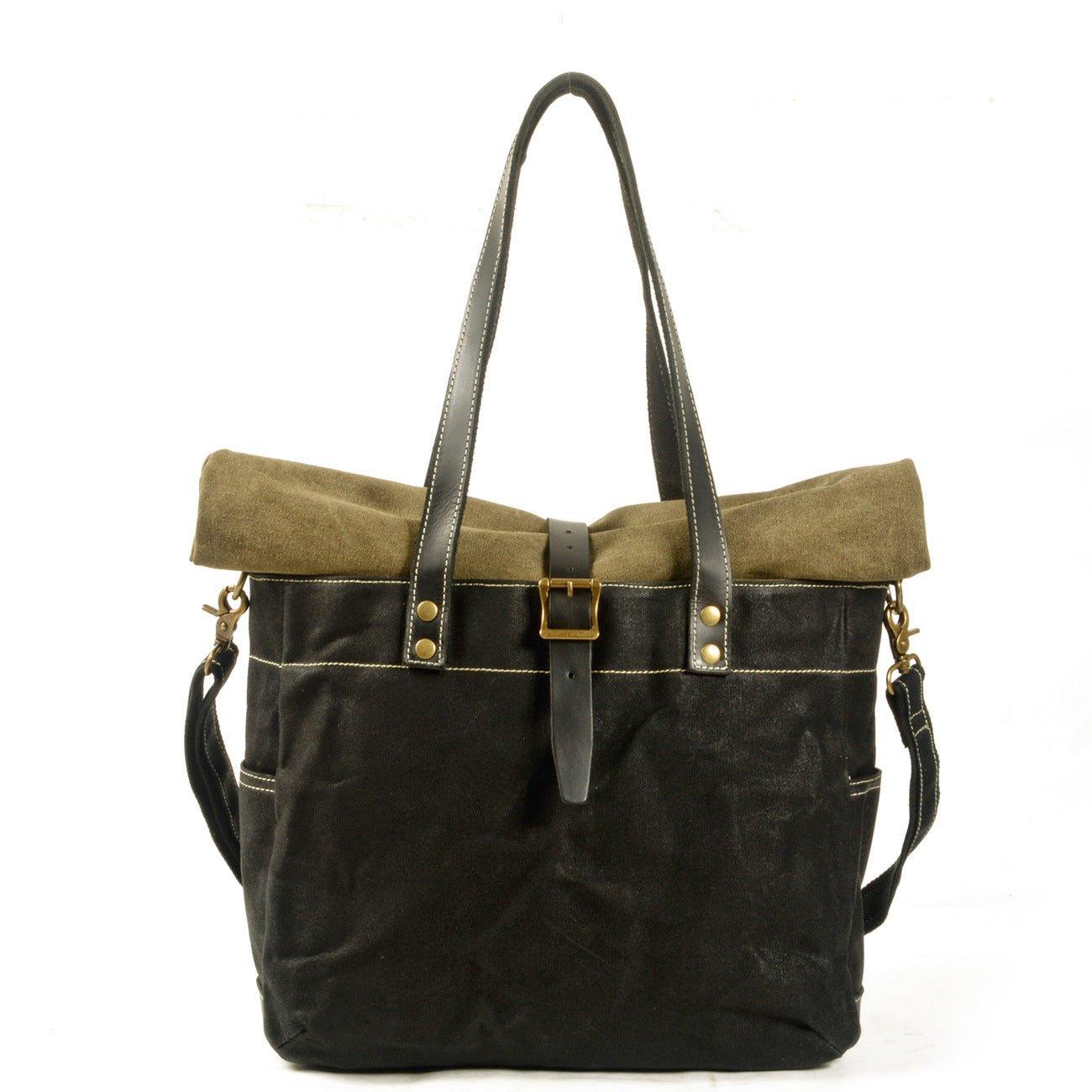 Woosir Roll Top Canvas Tote with Strap and Laptop Sleeve - Woosir