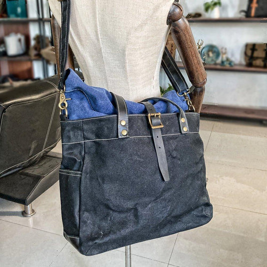 Woosir Roll Top Canvas Tote with Strap and Laptop Sleeve - Woosir