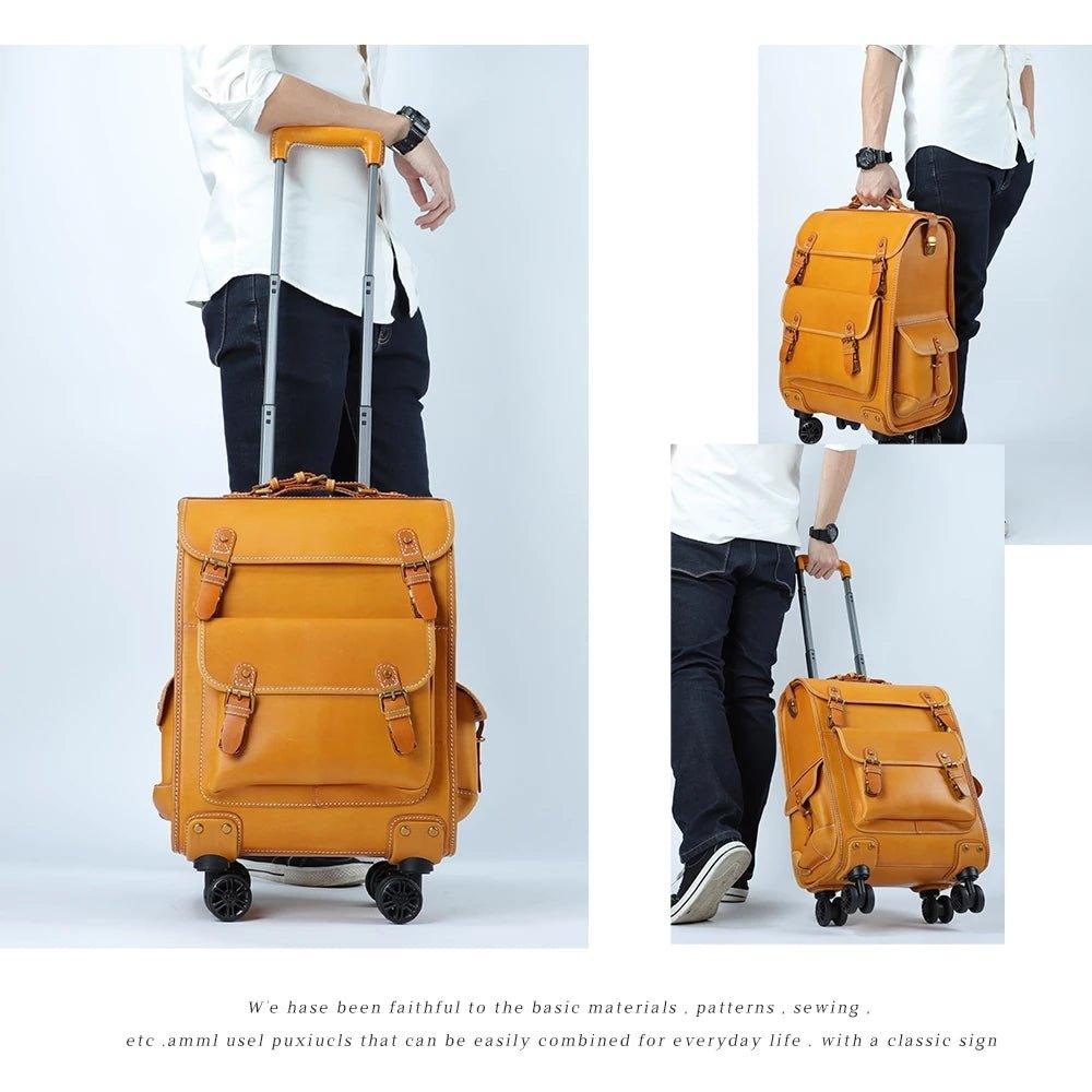 Woosir Vintage Leather Suitcase 20 Inch Travel Luggage