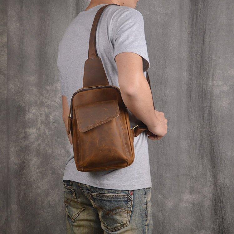 Genuine Leather Men's Shoulder Bag Men's Messenger Bag Small Crossbody Bags  For Men Chest Pack Leather Sling Bags Men