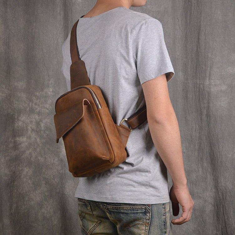 Small Mens Sling Bag in Leather - Woosir
