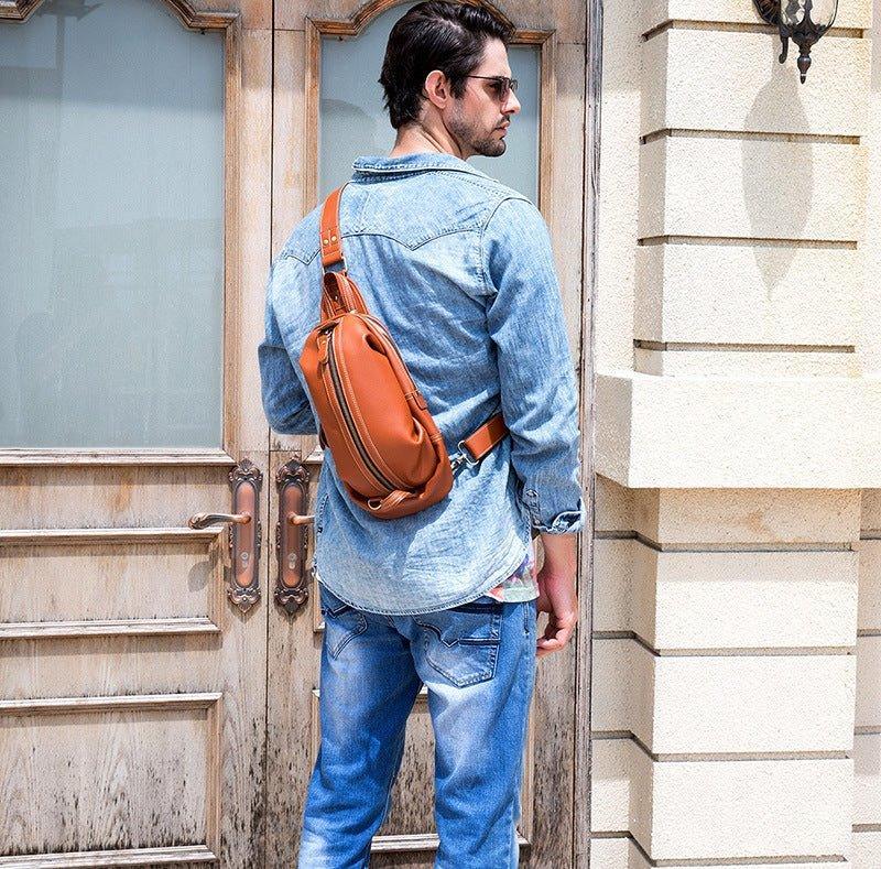 Mens Shoulder Sling Backpack Genuine Leather - Woosir
