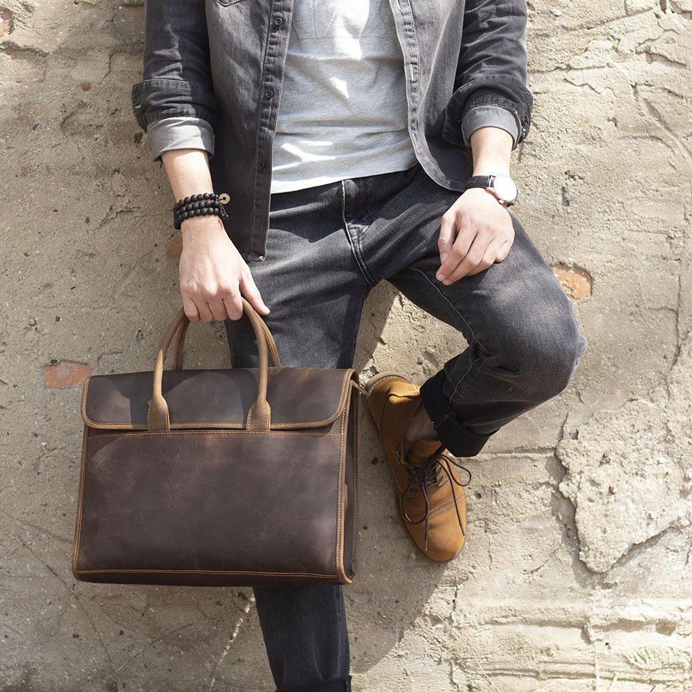 Woosir Slim Leather Laptop Bag for Men Woosir