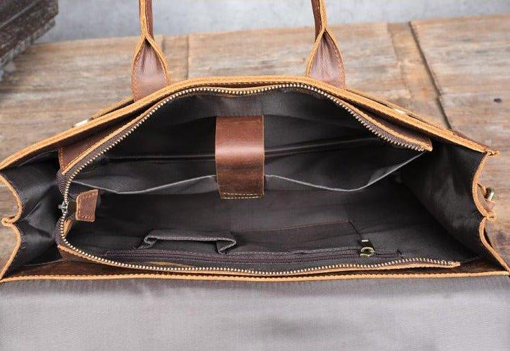 Men's Leather Briefcase, Brown, with Padded Protection, Suitable for Laptops  14 Inches and Below - Walmart.com