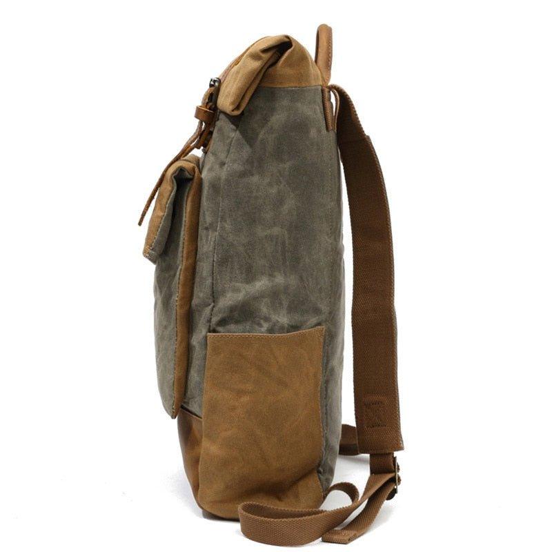 Vintage Waxed Canvas Backpack Roll Top Travel - Woosir