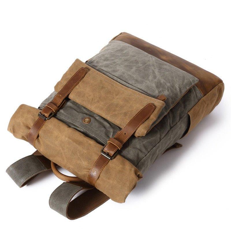 Vintage Waxed Canvas Backpack Roll Top Travel - Woosir