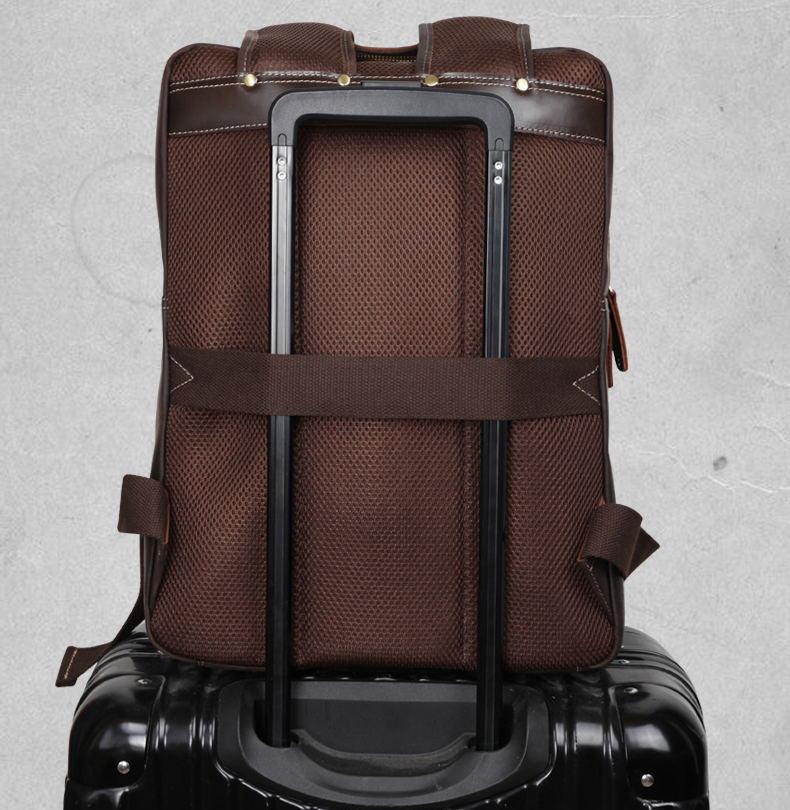 Backpack Rear Sleeve Trolley Sleeve Backpack Leather Mens - Woosir
