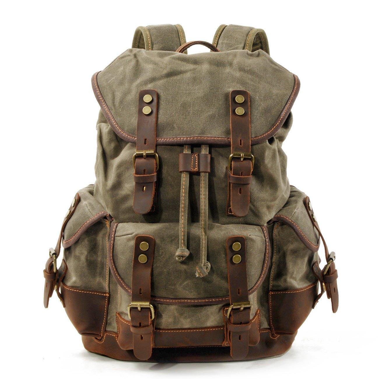 beautywill vintage canvas backpack rucksack unisex for school travel hiking Vintage Waxed Canvas Backpack Waterproof for Men, Army Green