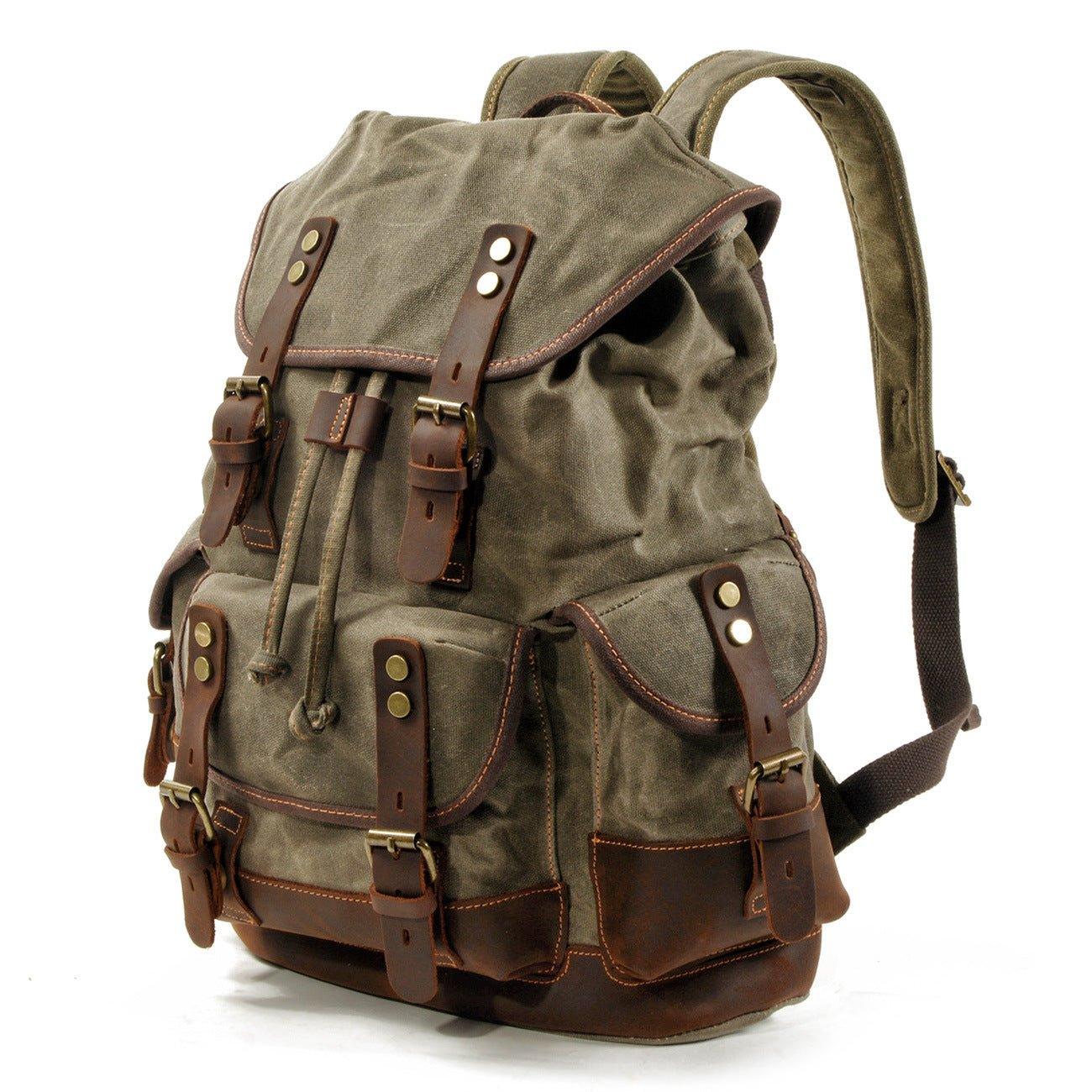 beautywill vintage canvas backpack rucksack unisex for school travel hiking Personalized Waxed Backpack College Backpack Army Green / No document and clothes Vintage Wax Canvas Full Grain
