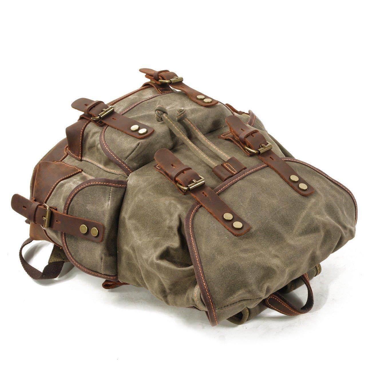beautywill vintage canvas backpack rucksack unisex for school travel hiking Vintage Waxed Canvas Backpack Waterproof for Men
