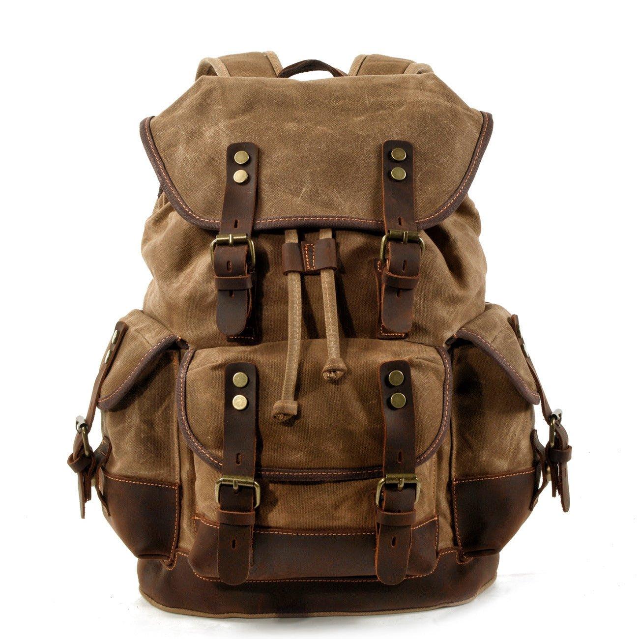 beautywill vintage canvas backpack rucksack for school travel hiking Vintage Waxed Canvas Backpack Waterproof for Men, Khaki
