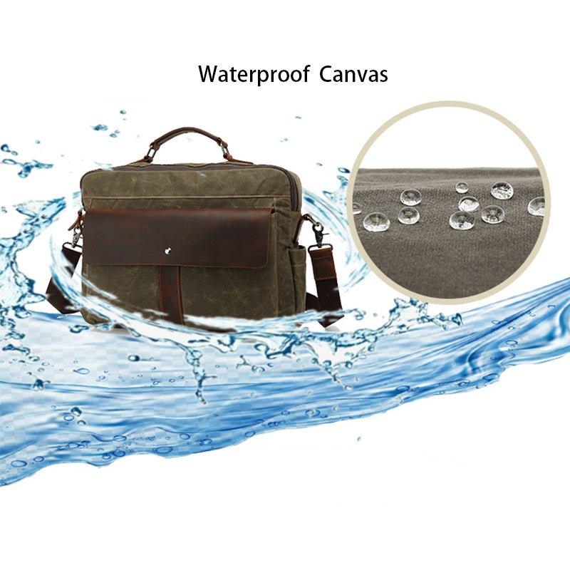 Mens Waterproof Canvas Messenger Bag for 14 Inch Laptop - Woosir