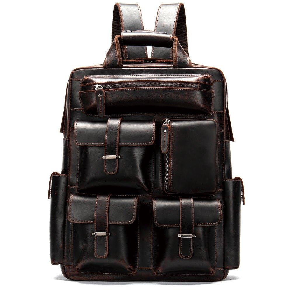 Vintage Crazy Horse Leather Backpack for 17 Inch Laptop, 15.6 Inches / Coffee