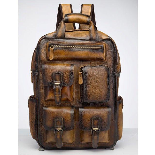 Vintage Crazy Horse Leather Backpack for 17 Inch Laptop - Woosir