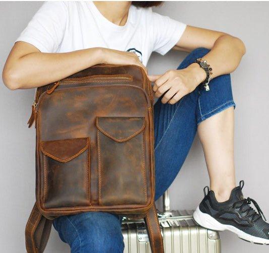 Woosir Vintage Genuine Leather Backpack Fit 14" Laptop - Woosir