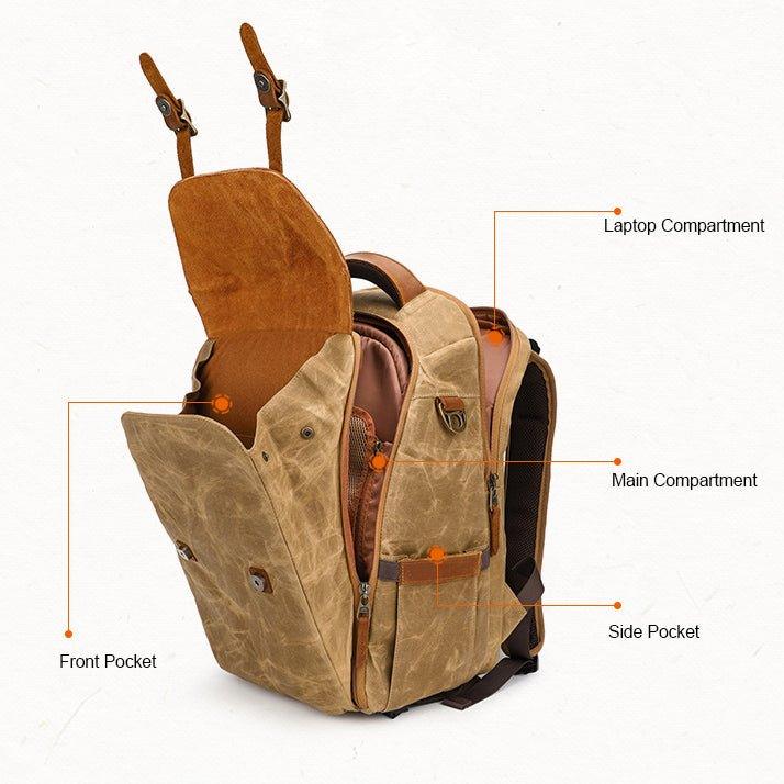 backpack hiking with laptop sleeve Woosir Vintage Hiking Camera Backpack with Laptop Sleeve