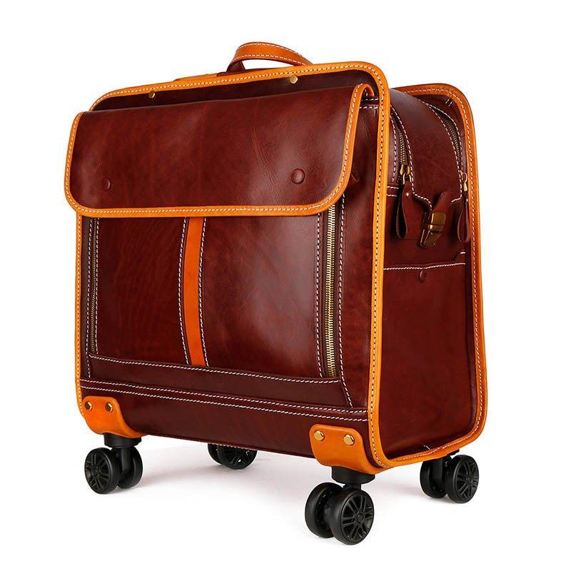 Woosir Vintage Leather 20 Inch Luggage On Wheels - Woosir